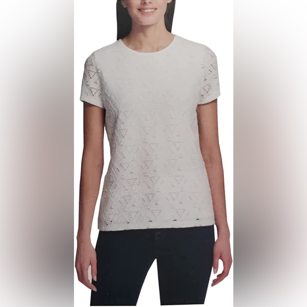 MARC NEW YORK Women's White Textured Lace Top Shirt Short Sleeve  Blouse Sz XXL